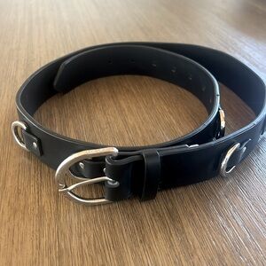 Anine Bing Black Leather Belt with Silver hardware m/l